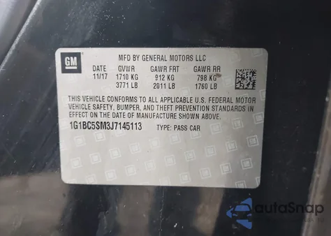 2018 Chevrolet Cruze Ls Auto z USA, uszkodzony, nr VIN 1G1BC5SM3J7145113